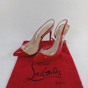 Christian Louboutin Optisexy 100 Patent Red Clear PVC Slingback Heels NEVER WORN